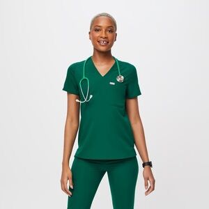 Figs Women's Hunter Green Catarina One-Pocket Scrub Top Size Small